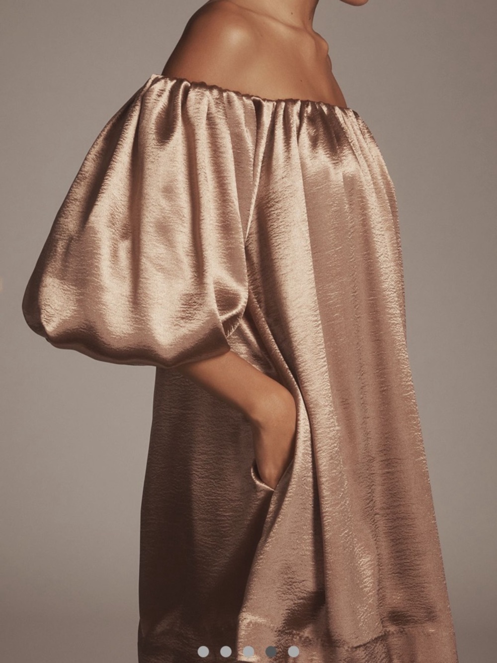 Mare mare at Anthropologie mocha shimmer off the shoulder puff sleeve dress med - Picture 4 of 10